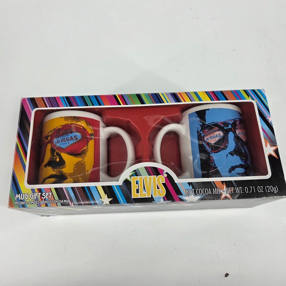 Elvis Presley Las Vegas Mug Gift Set 2 Ceramic Coffee Mugs Pop Art Signature Box